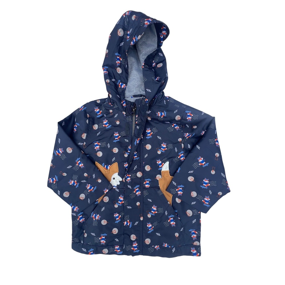 London Fog Boys Navy Blue Skateboarding Fox Hooded Windbreaker Jacket 3T